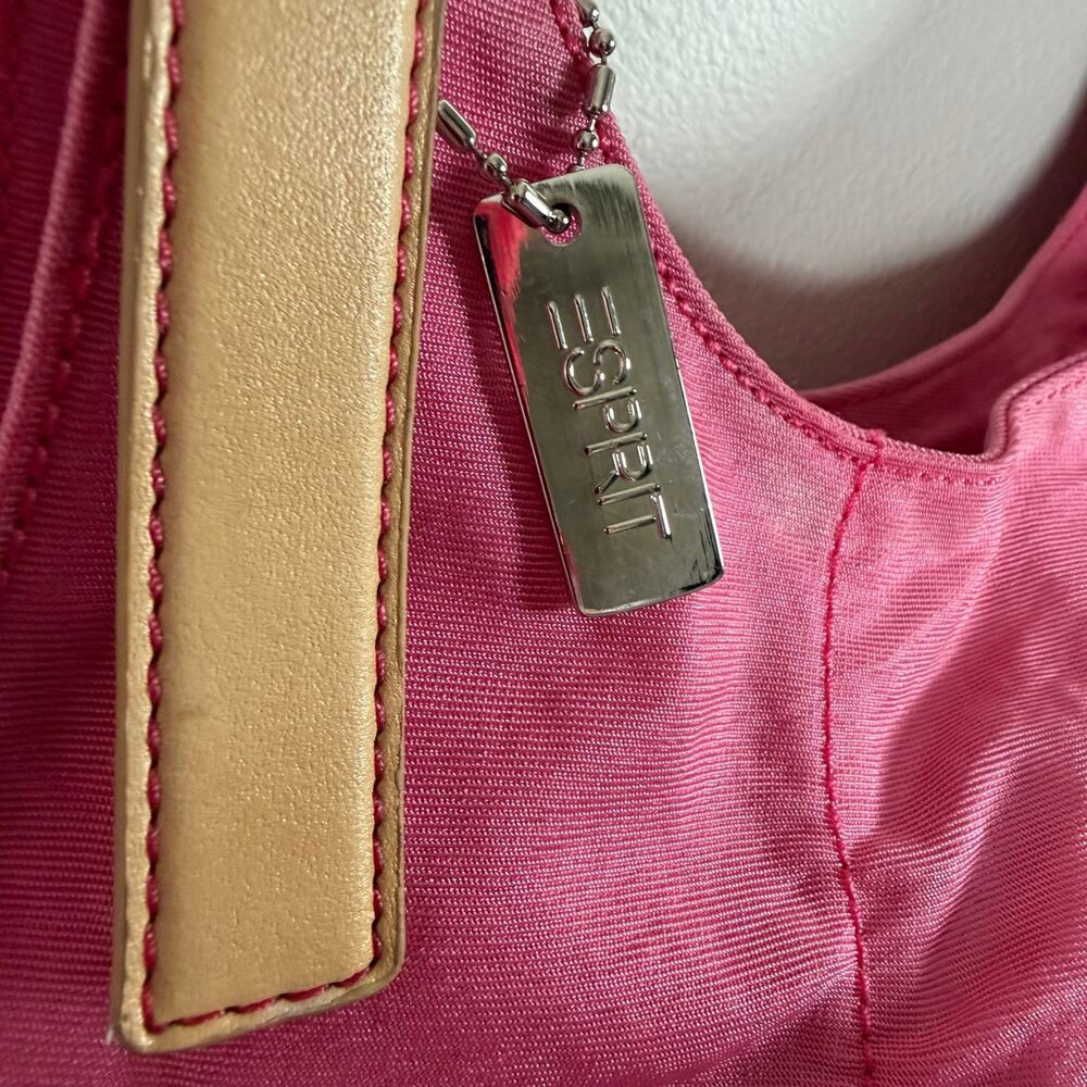 Esprit Pink Nylon Hobo Shoulder Bag Tan Straps Polka Dot Lining Y2K - Picture 5 of 16